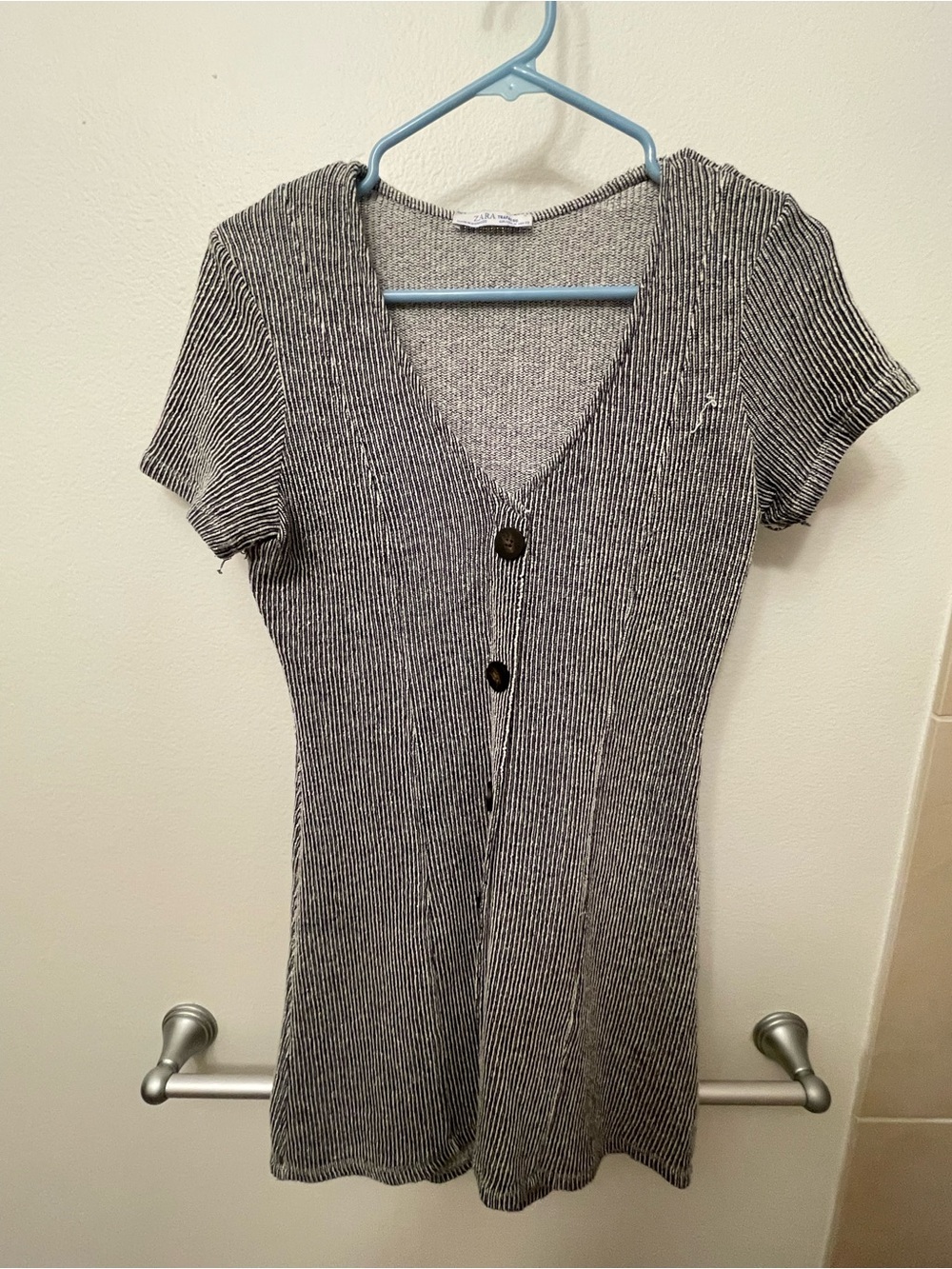 Zara Black & White Striped Ribbed Mini Dress Size Medium
